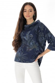 Bluza oversize din bumbac cu imprimeu floral, bleumarin Br2757