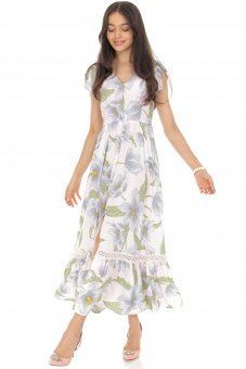 Leaf print maxi dress Roh Dr4662 , Pale pink , with pockets