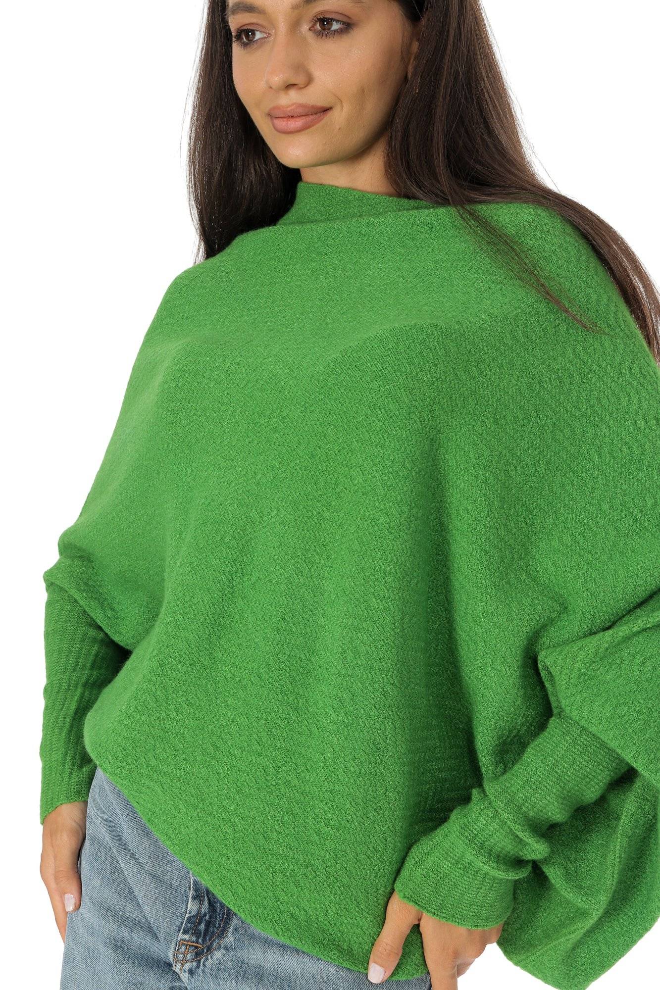 Pulover tricotată oversize în relief Verde Roh BR2915 - Pulovere