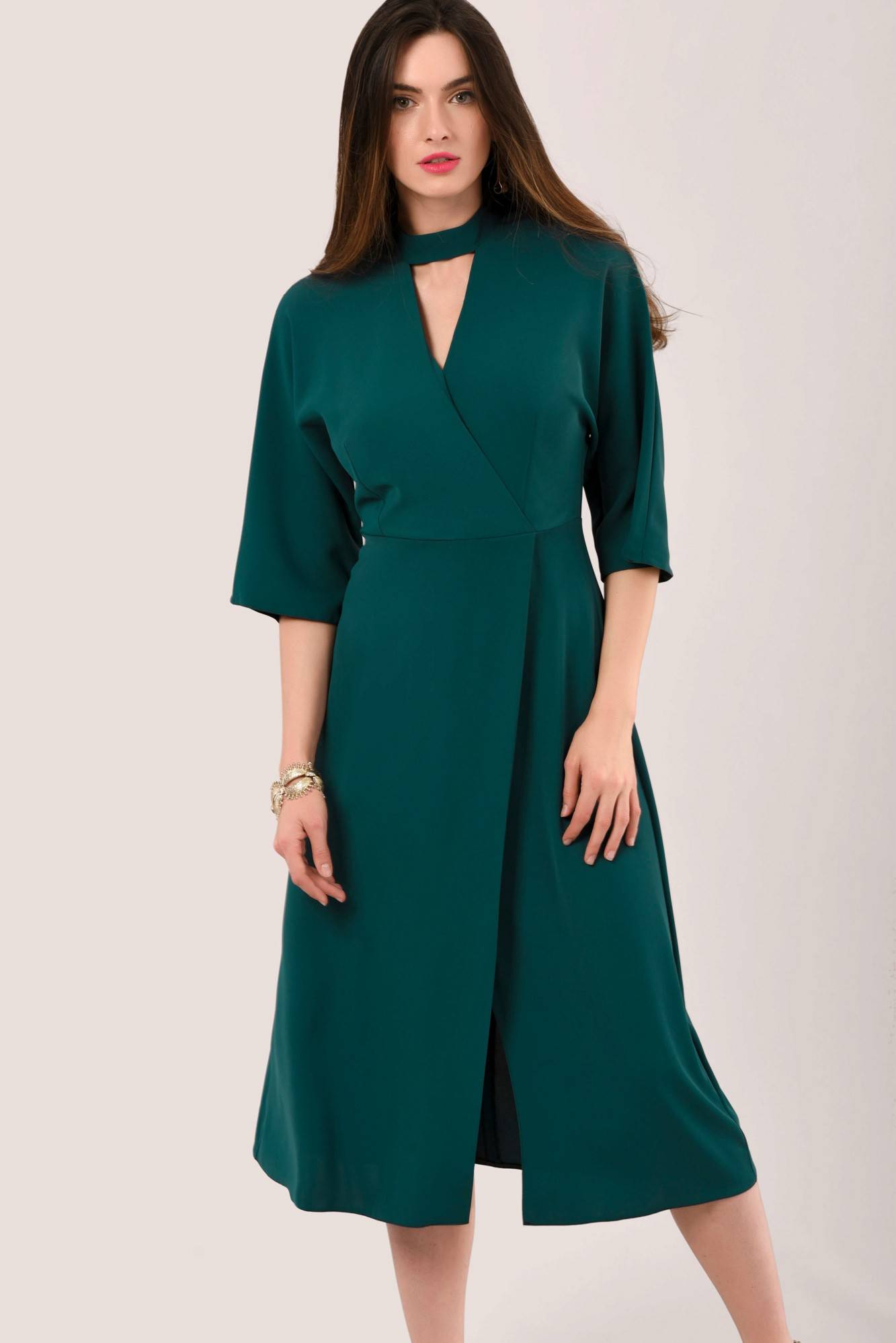 Pull out Funeral silent Rochie teal, midi, tip kimono - ROH - DR4081 - Rochii