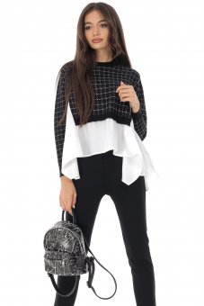 2 in 1 jumper Aimelia BR2500 in Black/White with an attached shirt.