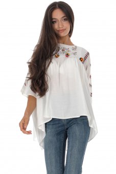 Bluza alba, stil fluture, brodata, ROH - BR2056