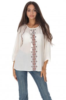  Bluza gen ie cu broderie delicat, Crem, Roh BR2957
