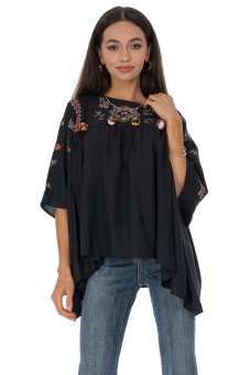 Bluza neagra, stil fluture, brodata, ROH - BR2057