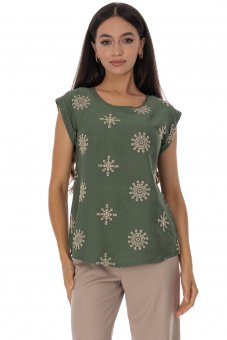 Bluze dama verde cu broderie si maneca scurta Roh BR2959