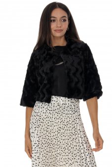 Bolero scurt din blana eco Negru Aimelia JR674