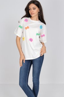 Casual T shirt Aimelia Br2764 White accessorised with bows
