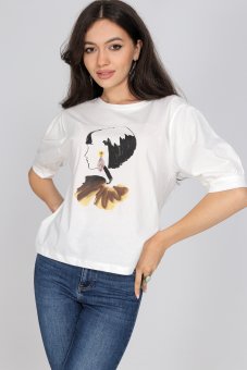 Casual cotton T shirt Aimelia BR2769 Cream with girl motif 