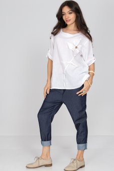 Oversized top Aimelia BR2773 White in linen