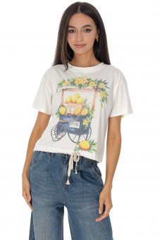  Tricou casual crem cu imprimeu lamaie Roh BR2962
