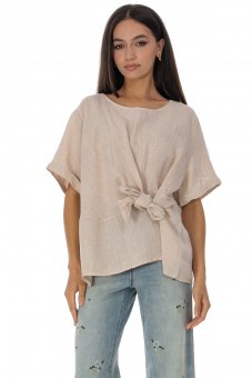 Bluza din in cu fundita Bej Roh BR2975