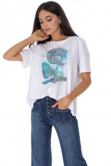 Tricou alb din bumbac cu imprimeu Roh BR2977