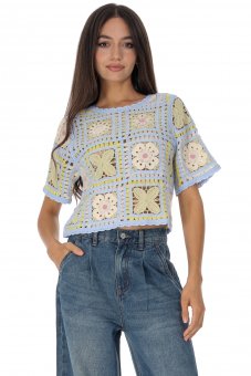 Bluza dama crosetata din bumbac multicolora ROH BR2979
