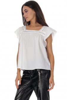 Bluza dama alba din bumbac cu detalii brodate ROH BR2982
