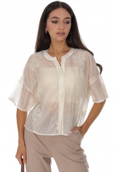 Bluza crem transparent cu broderie si nasturi  Roh BR2983