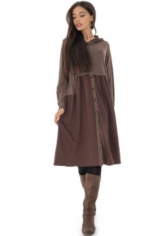 Casual midi dress Aimelia DR4479 in Brown with an attached hood