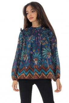 Chiffon blouse BR2511 in Teal in a floral print