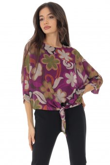 Chiffon top Aimelia BR2510 in Wine in a floral print
