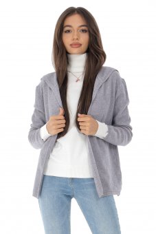  Classic cardigan Aimelia BR2492  in Grey with an attached hood