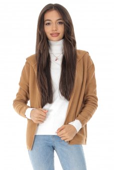 Classic cardigan Aimelia BR2491 in Camel with an attached hood