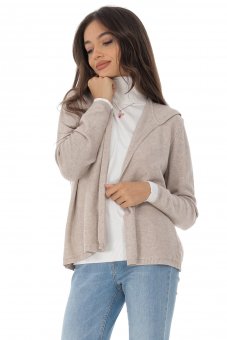  Classic cardigan Aimelia BR2494 in Beige with an attached hood