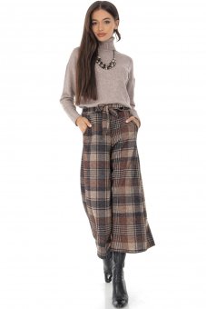 Coullotte style trousers Aimelia TR462 in Brown/ Beige in a checked fabric