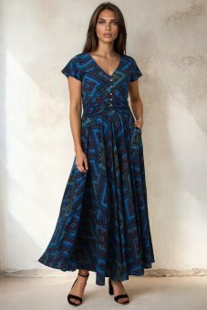 Rochie maxi Albastru din Viscoza cu buzunare Roh DR4819
