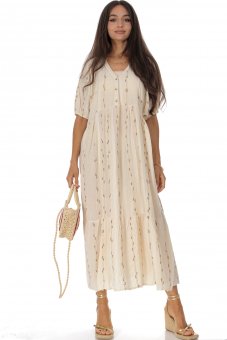 Rochie maxi crem din bumbac cu broderie delicata Roh DR4826