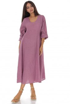 Rochie midi din in roz pudrat cu buzunare Roh DR4831