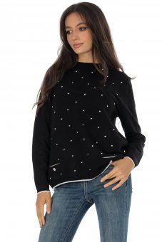 Pulover elegant cu design delicat de buline Negru Roh BR2898