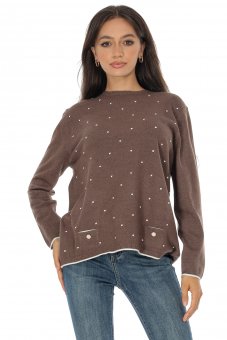 Pulover elegant cu design delicat de buline Maro Roh BR2900