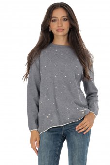 Pulover elegant cu design delicat de buline Gri Roh BR2899