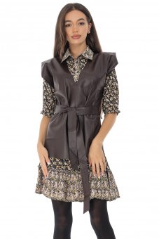 Faux leather waistcoat Aimelia JR572  in Brown with a detachable belt