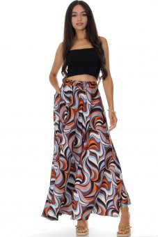 Fusta multicolor din satin cu buzunare Roh FR570