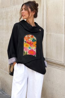 Jacheta Neagra cu flori pictat Roh JR686