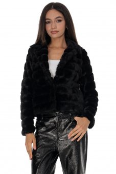 Jacheta scurta din blana eco, neagra JR677