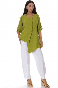 Jacheta asimetrica din in cu buzunar in Verde lime Roh JR678