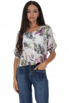 Jacheta scurt din in cu imprimeu floral  Beige Roh Jr680