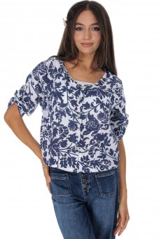 Jacheta scurt din in cu imprimeu floral  Bleumarin Roh JR681