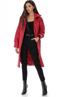 Long quilted coat Aimelia JR579 in Red with pockets