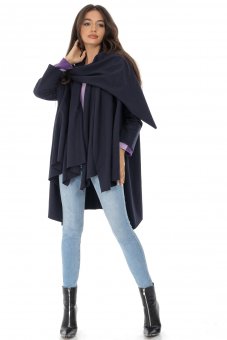 Oversized cardigan Aimelia Br2513 in Navy with an attached scarf