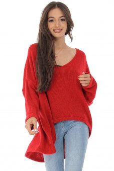  Oversized jumper Aimelia BR2515 in Red with a V neckline