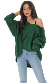  Oversized jumper Aimelia BR2516 in Green with a V neckline
