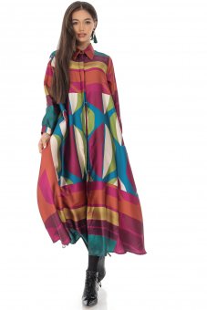 Oversized maxi dress Aimelia DR4475 in Wine in a vibrant print