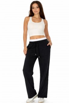 Pantaloni casual din bumbac cu buzunare Negru Roh TR547