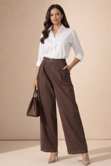 Pantaloni Dama Tip Culottes din Bumbac Maro Aimelia TR570