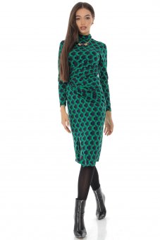 Printed bodycon dress Aimelia DR4474 in Green/Navy with a ruched detail 