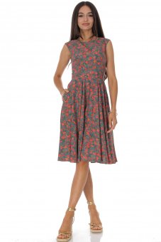 Rochie clos cu buzunare multicolour cu imprimeu florală Roh DR4809