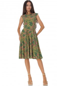 Rochie clos, multicolour cu imprimeu florală si buzunare, Roh DR4810