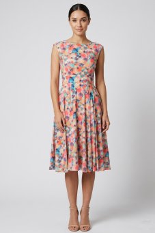Rochie clos, multicolour cu imprimeu florală si buzunare, Roh DR4837